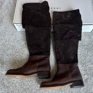 Y2K Marni Chocolate Suede Fold-Over Tall Boots • Size 38/8 • Made in Italy